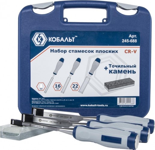 Набор стамесок Кобальт 245-688 (8, 16, 22х140 мм) cr-v, двухк. рукоятка - изображение 2