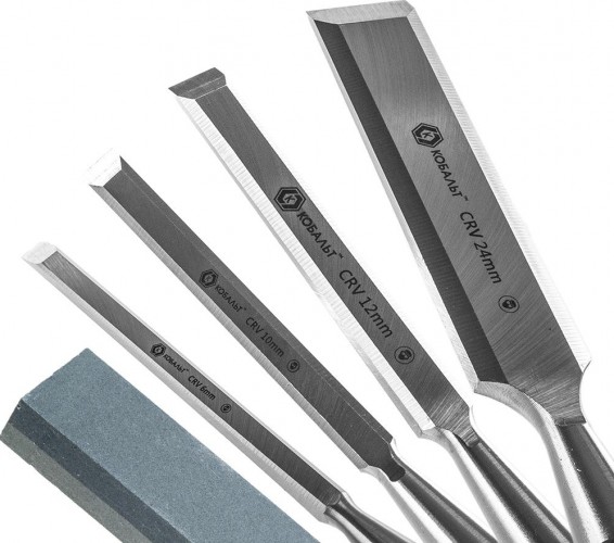 Набор стамесок Кобальт 245-695 (6, 12, 18, 24х140 мм) cr-v, двухк. рукоятка - изображение 3