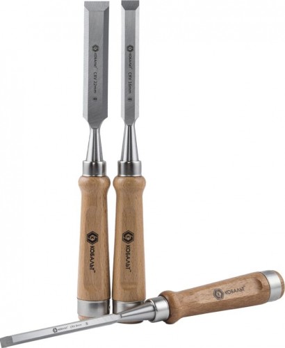 Набор стамесок Кобальт 245-862 (8, 16, 22х140 мм) cr-v, деревянная рукоятка - изображение 2