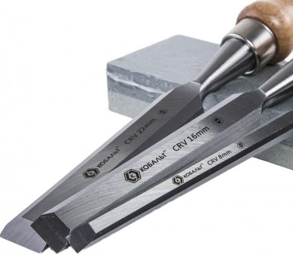 Набор стамесок Кобальт 245-886 плоских (8, 16, 22х140 мм), cr-v, деревянная рукоятка 245-886 - изображение 3
