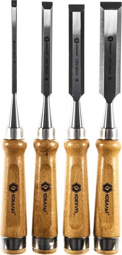 Набор стамесок Кобальт 245-893 плоских (6, 12, 18, 24х140 мм), cr-v, деревянная рукоятка 245-893 - изображение 4