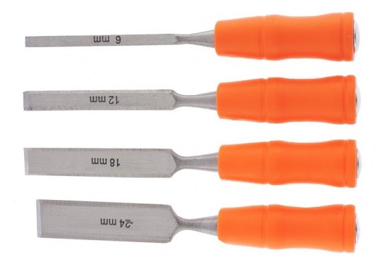 Набор стамесок Sparta 6-12-18-24 мм плоские, пластиковые ударные рукоятки, 4 шт 243975