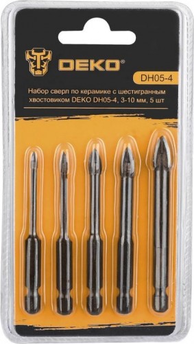 Набор сверл алмазных DEKO DH05-4 по керамике с шестигранным хвостовиком 3-10 мм, 5  065-0535