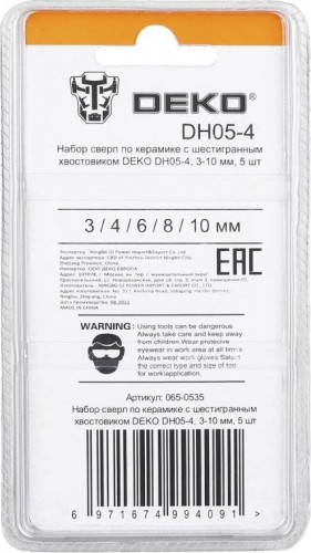 Набор сверл алмазных DEKO DH05-4 по керамике с шестигранным хвостовиком 3-10 мм, 5  065-0535 - изображение 4