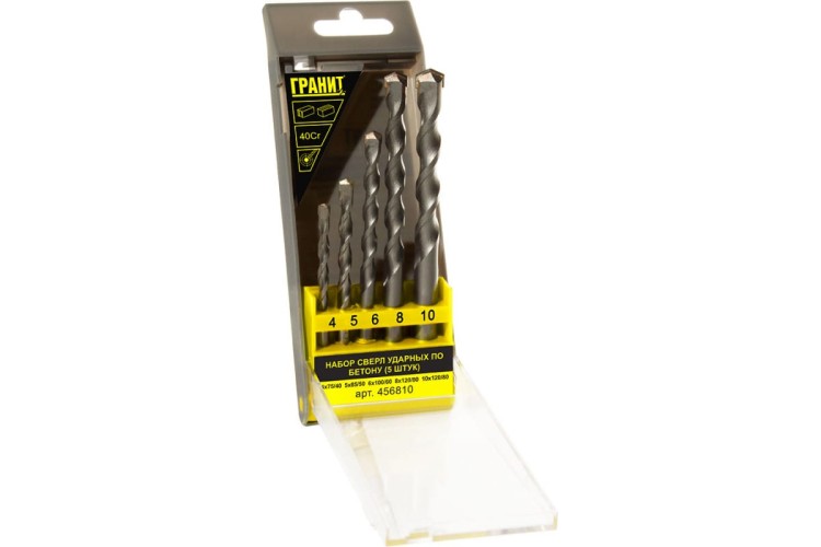 Набор сверл по бетону ГРАНИТ 456810 ударных 5 шт.