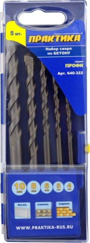 Набор сверл по бетону ПРАКТИКА 5 шт. (4-10 мм.) Профи 640-322 640-322