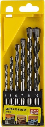 Набор сверл по бетону STAYER PROFESSIONAL ударные 6шт (4, 5, 6, 6, 8, 10мм) 2915-H6