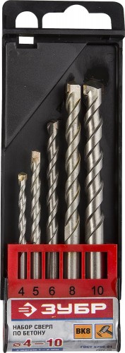 Набор сверл по бетону ЗУБР МАСТЕР 5 шт: d 4-5-6-8-10 мм 2922-H5