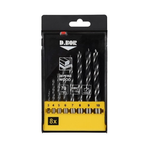 Набор сверл по дереву D.BOR (3 - 10 мм), 8 шт. спиральных D-DBW1-TW1-C-PS1-08
