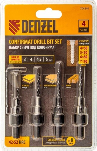 Набор сверл по дереву Denzel 3-5 мм под конфирмат, 4 шт 704240 - изображение 5