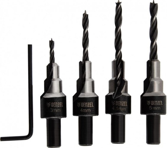Набор сверл по дереву Denzel 3-5 мм под конфирмат, 4 шт 704240