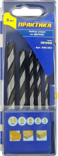 Набор сверл по дереву ПРАКТИКА 5 шт. (4-10 мм.) Профи 640-353 640-353