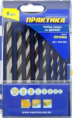 Набор сверл по дереву ПРАКТИКА "Профи" 8 шт  3,4,5,6,7,8,9,10 мм. 640-360 - изображение 3