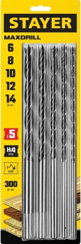 Набор сверл по дереву STAYER Maxdrill 5 шт., 6-8-10-12-14х300 мм, спиральных 2943-300-H5_z01 - изображение 2