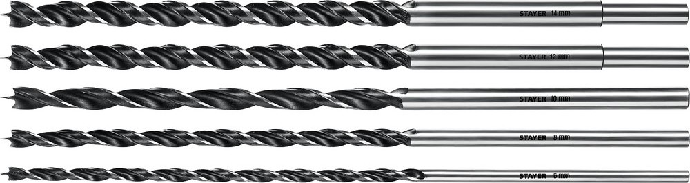Набор сверл по дереву STAYER Maxdrill 5 шт., 6-8-10-12-14х300 мм, спиральных 2943-300-H5_z01