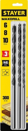 Набор сверл по дереву STAYER Maxdrill 3 шт., 6-8-10х300 мм, спиральных 2943-300-H3_z01