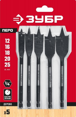 Набор сверл по дереву ЗУБР МАСТЕР 5 шт, по хвостовик hex 1/4" 29505-H5_z01 - изображение 2