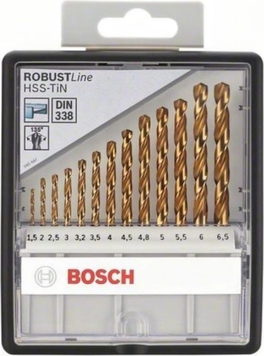 Набор сверл по металлу BOSCH Набор сверл HSS-TiN 13 шт Robust Line D1.5-6.5 2607010539