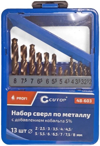 Набор сверл по металлу Cutop Profi с кобальтом 5%, 13 шт 48-603