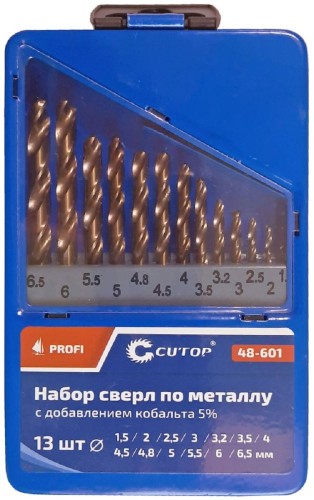 Набор сверл по металлу Cutop Profi с кобальтом 5%, 13 шт 48-601