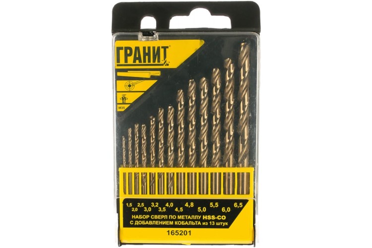 Набор сверл по металлу ГРАНИТ HSS-Co, 13 шт. 165201