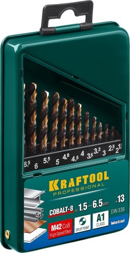 Набор сверл по металлу KRAFTOOL 29656-H13 hss-co(8%), cobalt 13шт.(1.5-6.5мм) - изображение 2
