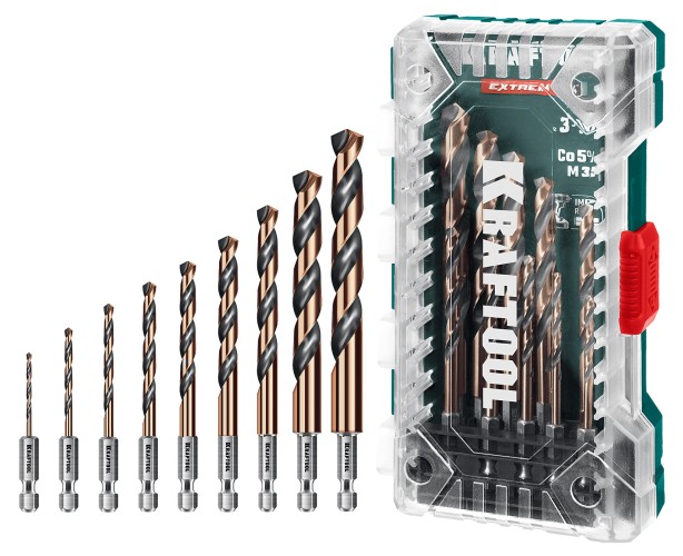 Набор сверл по металлу KRAFTOOL IMPACT COBALT HEX-1/4", 10 шт. 29652-H10