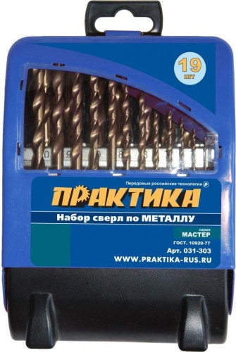 Набор сверл по металлу ПРАКТИКА Мастер 19 шт, 1-10 мм в металлической кассете 031-303