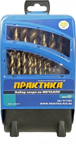Набор сверл по металлу ПРАКТИКА Мастер 25 шт, 1-13 мм в металлической кассете 911-963