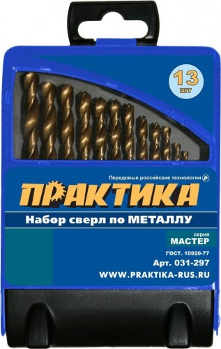 Набор сверл по металлу ПРАКТИКА "Мастер", 13 шт, 1,5-6,5 мм 031-297