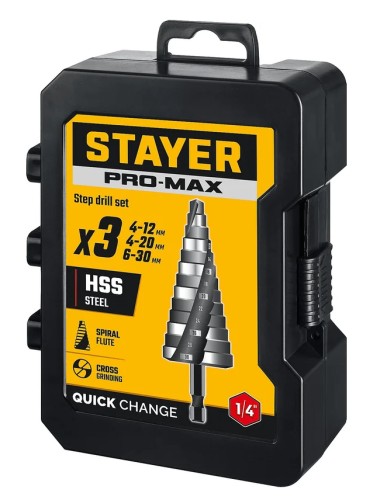 Набор сверл по металлу STAYER Pro-Max 4-30мм, 3 шт. ступенчатых 29661-4-30-H3 - изображение 3