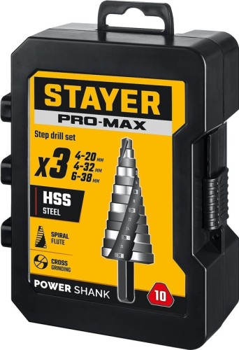 Набор сверл по металлу STAYER Pro-Max 4-38мм, 3 шт. ступенчатых 29661-4-38-H3