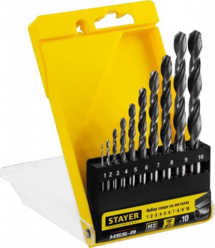 Набор сверл по металлу STAYER PROFI 10шт(1-10мм), быстрорежущая сталь м2(s6-5-2), клас 29602-H10_z01