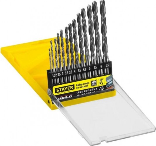 Набор сверл по металлу STAYER PROFI 13шт(1.5-6.5мм), быстрорежущая сталь м2(s6-5-2), к 29602-H13_z01
