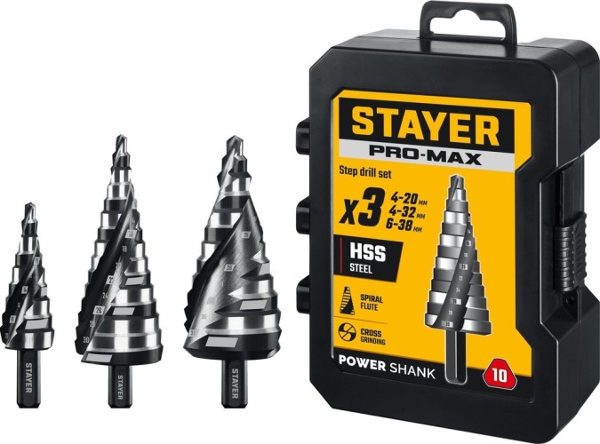 Набор сверл по металлу STAYER Pro-Max 4-38мм, 3 шт. ступенчатых 29661-4-38-H3 - изображение 2