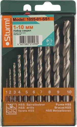 Набор сверл по металлу Sturm 1055-01-SS1 10 шт. (1-10 мм)