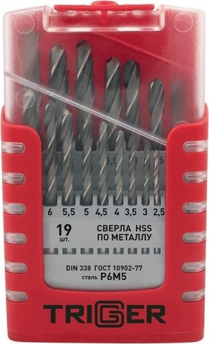 Набор сверл по металлу TRIGGER 74343 P6M5 1-10мм (19шт.) тов-155653
