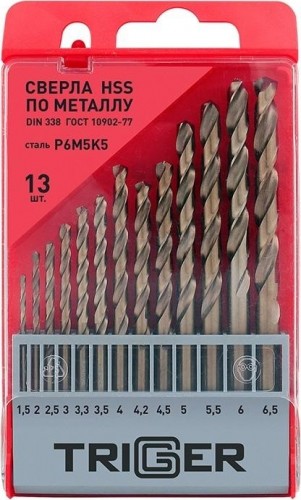 Набор сверл по металлу TRIGGER 74342 P6M5K5 1,5-6,5мм (13шт.) тов-155652