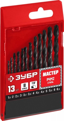 Набор сверл по металлу ЗУБР МАСТЕР 13шт (1.5-6.5мм), сталь р4м2, класс в 29605-H13 - изображение 2