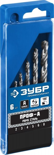 Набор сверл по металлу ЗУБР ПРОФЕССИОНАЛ 6шт(2-8мм), сталь р6м5, класс а 29625-H6 - изображение 2