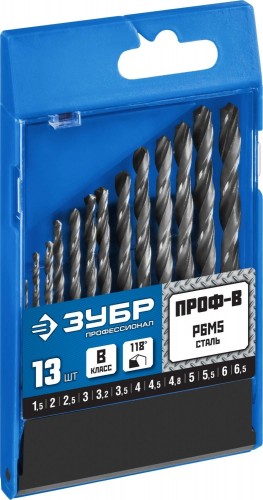 Набор сверл по металлу ЗУБР ПРОФЕССИОНАЛ 13шт(1.5-6.5мм), сталь р6м5, класс в 29621-H13 - изображение 2