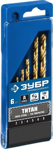 Набор сверл по металлу ЗУБР ПРОФЕССИОНАЛ титан 6шт(2-8мм), сталь р6м5, класс а, титиновое п 29615-H6 - изображение 2