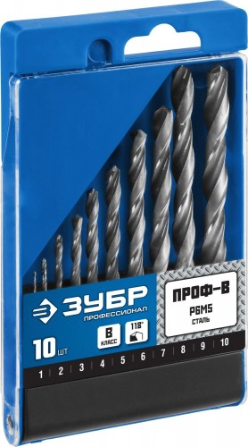Набор сверл по металлу ЗУБР ПРОФЕССИОНАЛ 10шт(1-10мм), сталь р6м5, класс в 29621-H10 - изображение 2