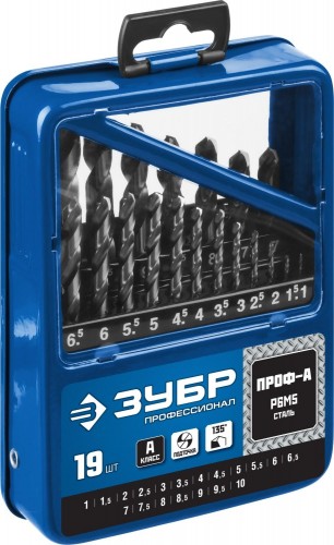 Набор сверл по металлу ЗУБР ПРОФЕССИОНАЛ 19шт(1-10мм), сталь р6м5, класс а, мет.бокс 29625-H19 - изображение 2