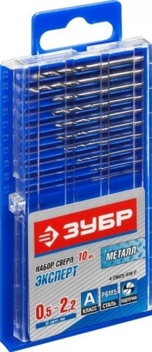 Набор сверл по металлу ЗУБР ПРОФ 10шт. (0.5-2.2мм) для печатных плат 29625-H10-P