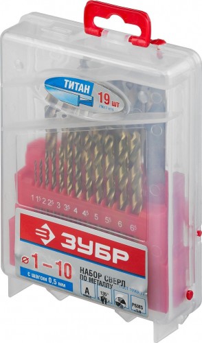 Набор сверл по металлу ЗУБР ПРОФЕССИОНАЛ титан 19шт(1-10мм), сталь р6м5, класс а, титиновое 29617-H19_z01 - изображение 2
