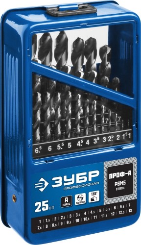 Набор сверл по металлу ЗУБР ПРОФЕССИОНАЛ 25шт(1-13мм), сталь р6м5, класс а, мет.бокс 29625-H25 - изображение 2