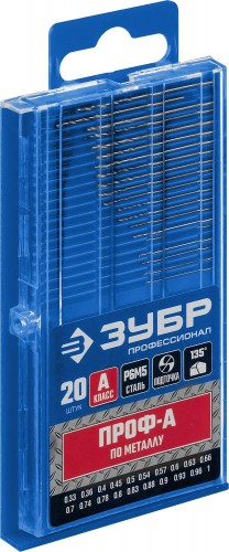 Набор сверл по металлу ЗУБР ПРОФЕССИОНАЛ 20шт(0.33-1.0мм), для печатных плат, сталь р6м5, к 29625-H20-P