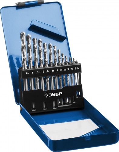 Набор сверл по металлу ЗУБР ПРОФЕССИОНАЛ 13шт(1.5-6.5мм), сталь р6м5, класс а, мет.бокс 29625-H13