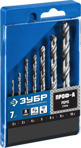Набор сверл по металлу ЗУБР ПРОФЕССИОНАЛ 7шт(2.5-10.2мм), резьбовой, сталь р6м5, класс а 29625-H7R - изображение 2